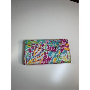 Lilly Pulitzer Envelope Wallet Clutch Tropical Print Pink Blue Green Gold